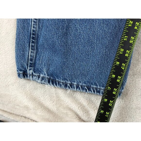 Dickies Mens Straight Jeans Size 50x32 Blue Denim Medium Wash Blue Frayed Hem - Picture 3 of 13